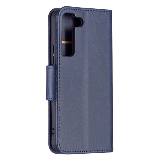 Samsung Galaxy S22 Hoesje - MobyDefend Wallet Book Case Met Koord - Blauw