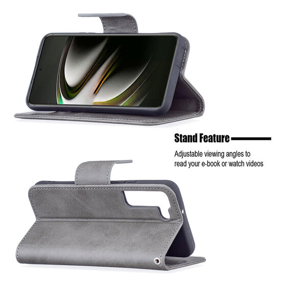 Samsung Galaxy S22 Hoesje - MobyDefend Wallet Book Case Met Koord - Grijs