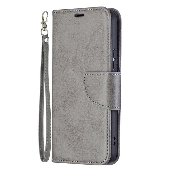 Samsung Galaxy S22 Hoesje - MobyDefend Wallet Book Case Met Koord - Grijs