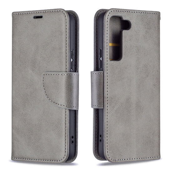 Samsung Galaxy S22 Hoesje - MobyDefend Wallet Book Case Met Koord - Grijs