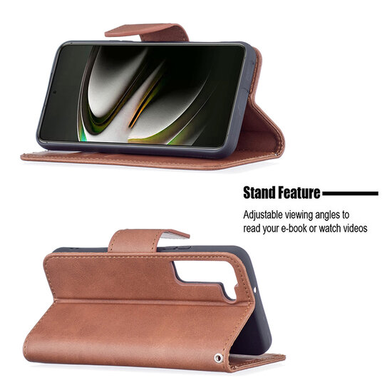 Samsung Galaxy S22 Hoesje - MobyDefend Wallet Book Case Met Koord - Bruin