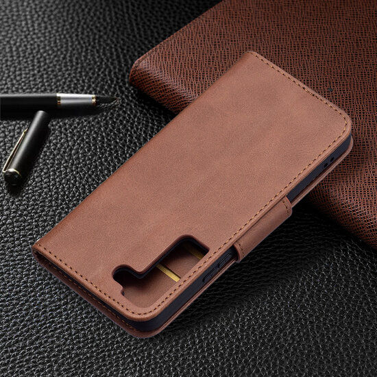 Samsung Galaxy S22 Hoesje - MobyDefend Wallet Book Case Met Koord - Bruin