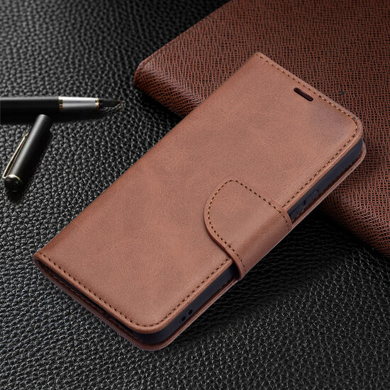 Samsung Galaxy S22 Hoesje - MobyDefend Wallet Book Case Met Koord - Bruin