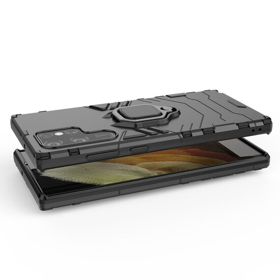 Samsung Galaxy S22 Ultra Hoesje - MobyDefend Dubbelgelaagde Pantsercase Met Standaard - Zwart