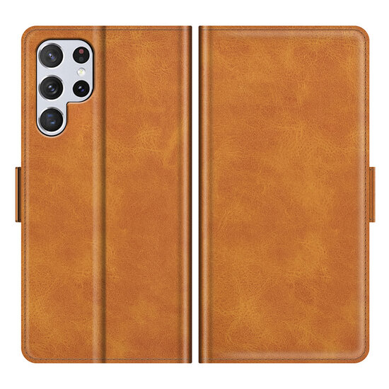 Samsung Galaxy S22 Ultra Hoesje - MobyDefend Luxe Wallet Book Case (Sluiting Zijkant) - Lichtbruin