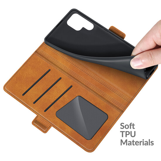 Samsung Galaxy S22 Ultra Hoesje - MobyDefend Luxe Wallet Book Case (Sluiting Zijkant) - Lichtbruin