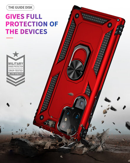 Samsung Galaxy S22 Ultra Hoesje - MobyDefend Pantsercase Met Draaibare Ring - Ros&eacute;