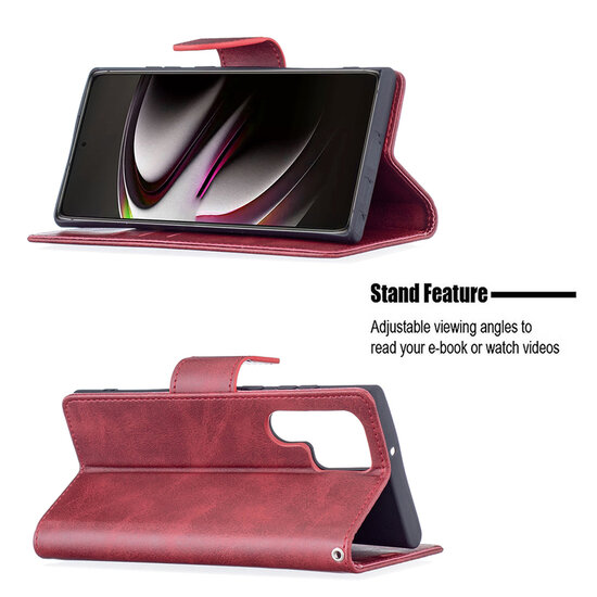 Samsung Galaxy S22 Ultra Hoesje - MobyDefend Wallet Book Case Met Koord - Rood