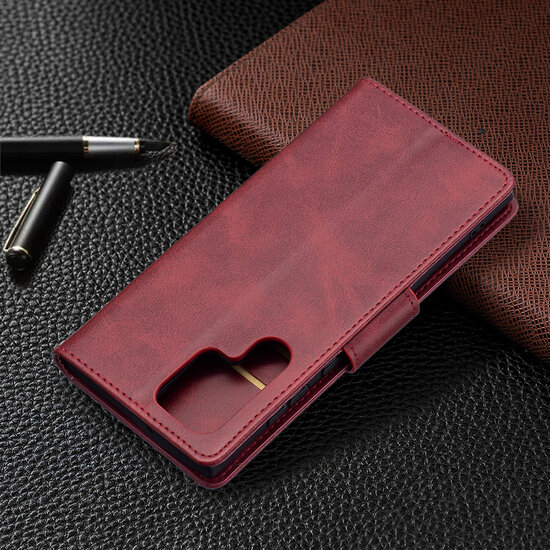 Samsung Galaxy S22 Ultra Hoesje - MobyDefend Wallet Book Case Met Koord - Rood