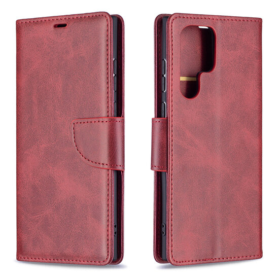 Samsung Galaxy S22 Ultra Hoesje - MobyDefend Wallet Book Case Met Koord - Rood