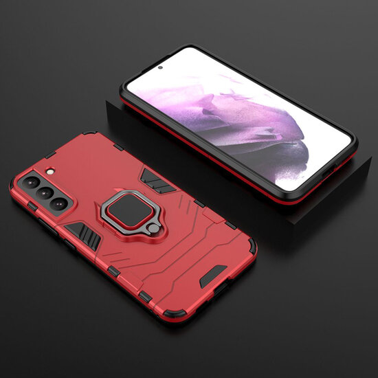 Samsung Galaxy S22 Plus (S22+) Hoesje - MobyDefend Dubbelgelaagde Pantsercase Met Standaard - Rood