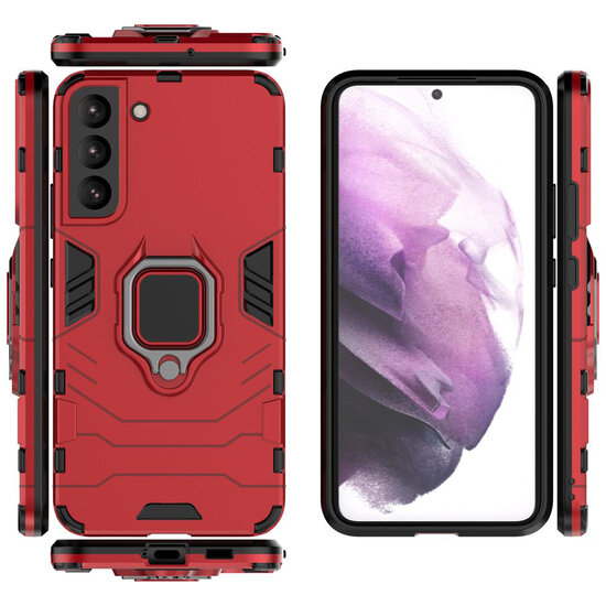 Samsung Galaxy S22 Plus (S22+) Hoesje - MobyDefend Dubbelgelaagde Pantsercase Met Standaard - Rood