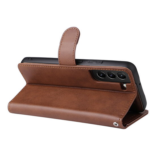 Samsung Galaxy S22 Plus (S22+) Hoesje - MobyDefend Luxe 2-in-1 Wallet Book Case Met Uitneembare Backcover - Bruin