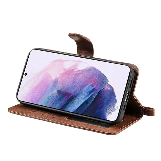 Samsung Galaxy S22 Plus (S22+) Hoesje - MobyDefend Luxe 2-in-1 Wallet Book Case Met Uitneembare Backcover - Bruin
