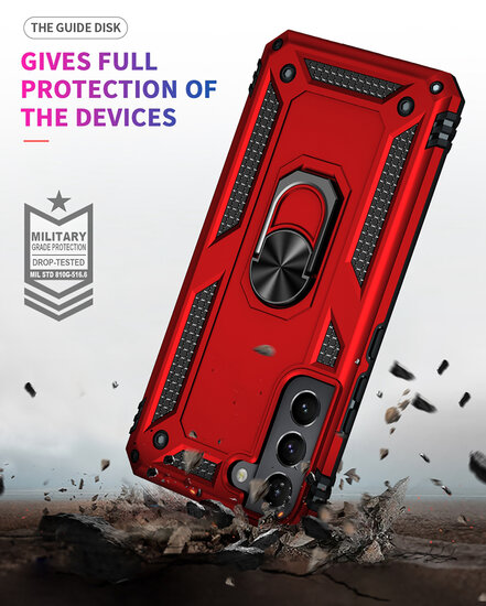 Samsung Galaxy S22 Plus (S22+) Hoesje - MobyDefend Pantsercase Met Draaibare Ring - Zwart