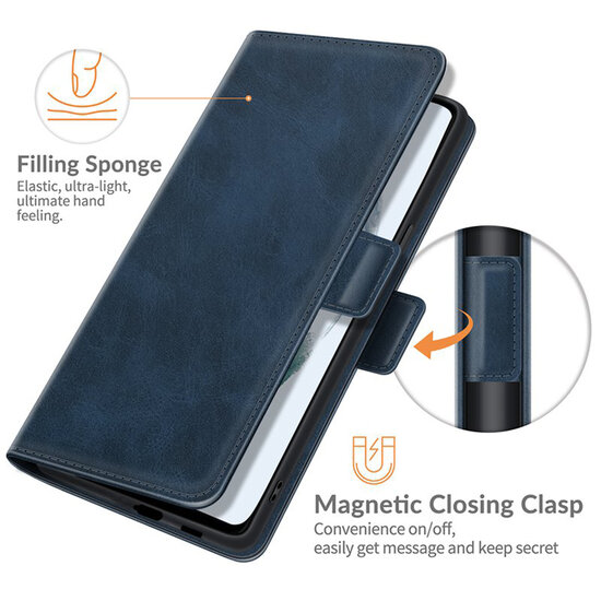 Samsung Galaxy S21 FE Hoesje - MobyDefend Luxe Wallet Book Case (Sluiting Zijkant) - Blauw