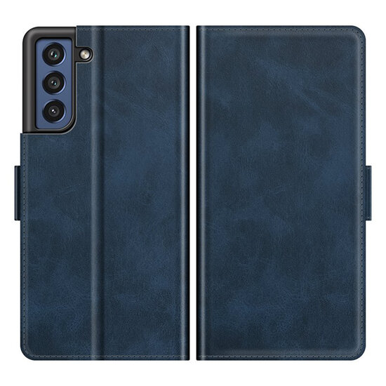 Samsung Galaxy S21 FE Hoesje - MobyDefend Luxe Wallet Book Case (Sluiting Zijkant) - Blauw