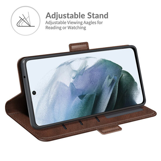 Samsung Galaxy S21 FE Hoesje - MobyDefend Luxe Wallet Book Case (Sluiting Zijkant) - Bruin