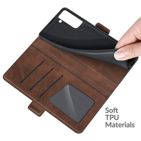 Samsung Galaxy S21 FE Hoesje - MobyDefend Luxe Wallet Book Case (Sluiting Zijkant) - Bruin