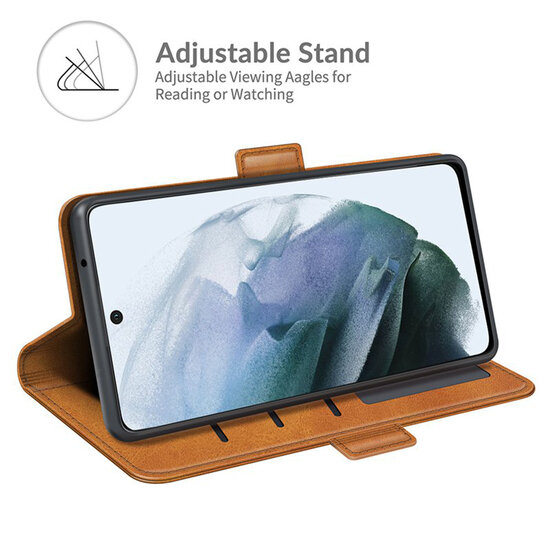 Samsung Galaxy S21 FE Hoesje - MobyDefend Luxe Wallet Book Case (Sluiting Zijkant) - Lichtbruin