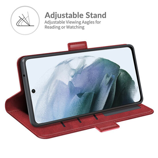 Samsung Galaxy S21 FE Hoesje - MobyDefend Luxe Wallet Book Case (Sluiting Zijkant) - Rood