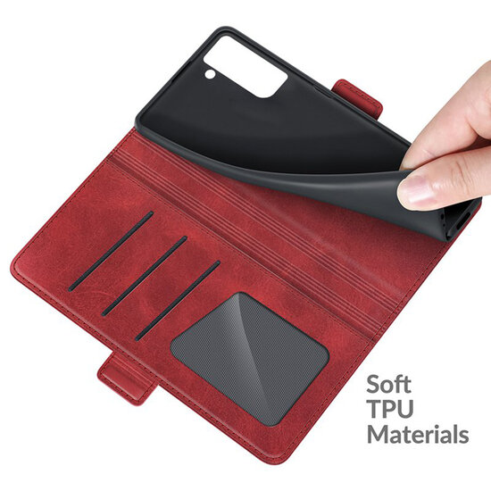 Samsung Galaxy S21 FE Hoesje - MobyDefend Luxe Wallet Book Case (Sluiting Zijkant) - Rood