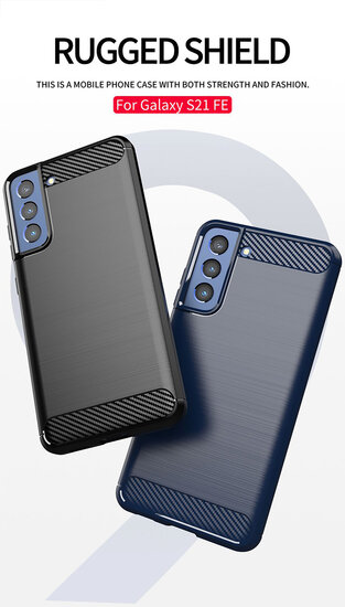 Samsung Galaxy S21 FE Hoesje - MobyDefend TPU Backcover - Geborstelde Metaal &amp; Carbon-Look - Zwart
