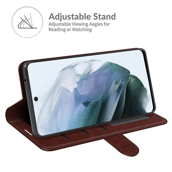 Samsung Galaxy S21 FE Hoesje - MobyDefend Wallet Book Case (Sluiting Achterkant) - Bruin