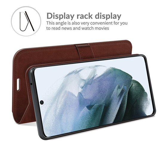 Samsung Galaxy S21 FE Hoesje - MobyDefend Wallet Book Case (Sluiting Achterkant) - Bruin