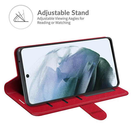 Samsung Galaxy S21 FE Hoesje - MobyDefend Wallet Book Case (Sluiting Achterkant) - Rood