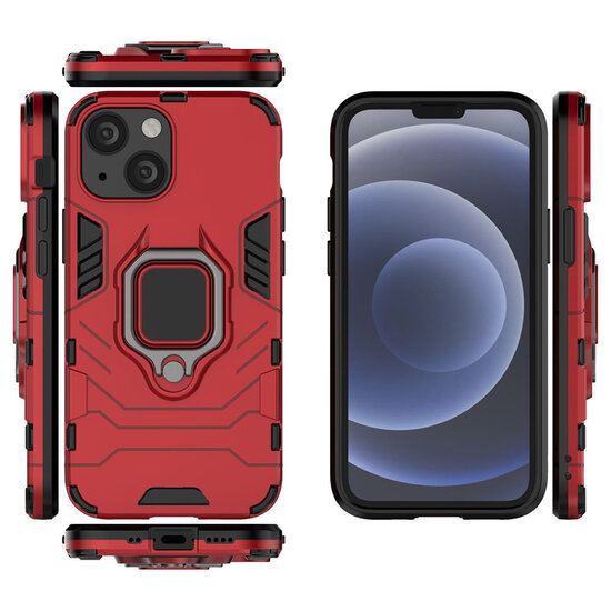 iPhone 13 Mini Hoesje - MobyDefend Dubbelgelaagde Pantsercase Met Standaard - Rood