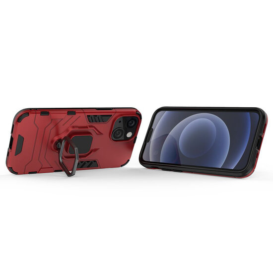 iPhone 13 Mini Hoesje - MobyDefend Dubbelgelaagde Pantsercase Met Standaard - Rood
