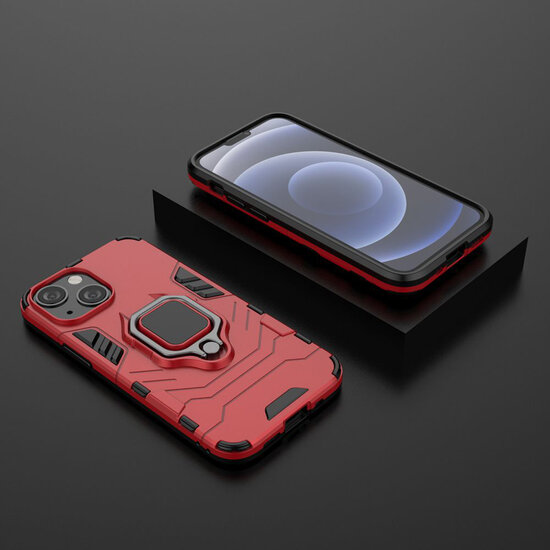 iPhone 13 Mini Hoesje - MobyDefend Dubbelgelaagde Pantsercase Met Standaard - Rood