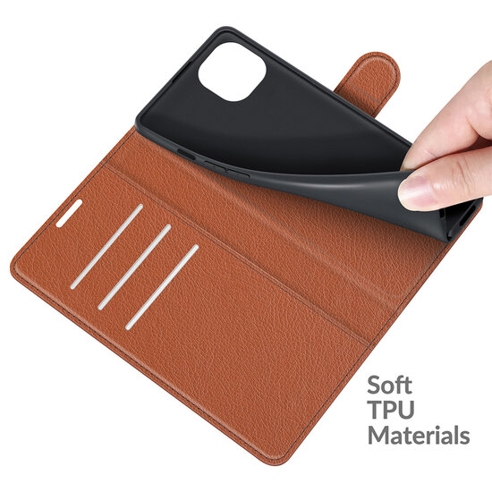 iPhone 13 Mini Hoesje - MobyDefend Kunstleren Wallet Book Case (Sluiting Voorkant) - Bruin