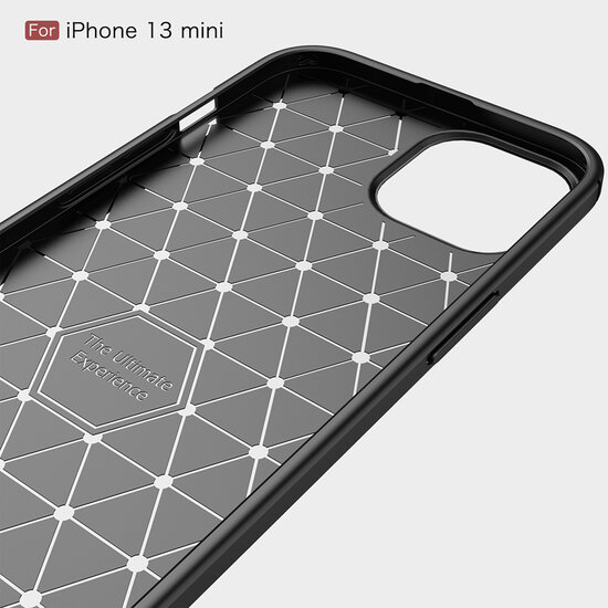 iPhone 13 Mini Hoesje - MobyDefend TPU Backcover - Geborstelde Metaal &amp; Carbon-Look - Zwart