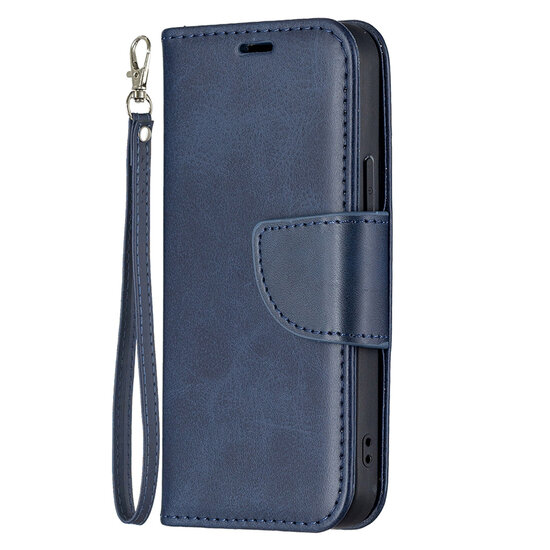 iPhone 13 Mini Hoesje - MobyDefend Wallet Book Case Met Koord - Blauw