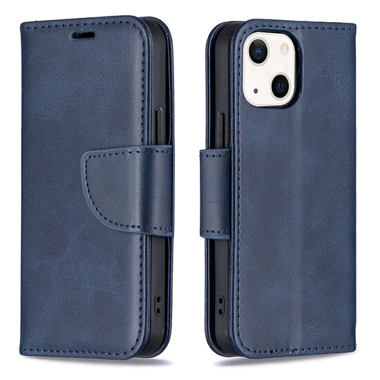 iPhone 13 Mini Hoesje - MobyDefend Wallet Book Case Met Koord - Blauw
