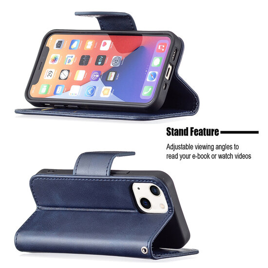 iPhone 13 Mini Hoesje - MobyDefend Wallet Book Case Met Koord - Blauw