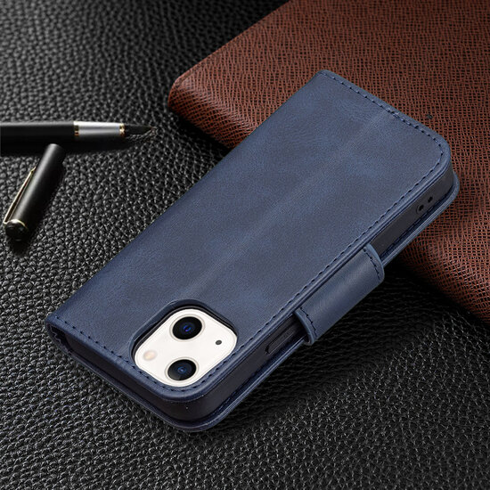 iPhone 13 Mini Hoesje - MobyDefend Wallet Book Case Met Koord - Blauw