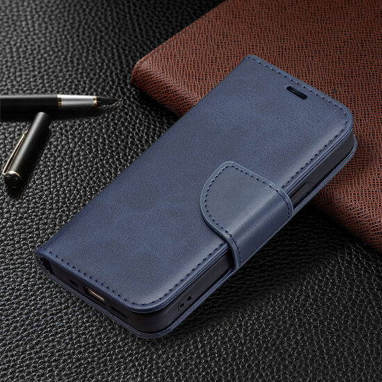 iPhone 13 Mini Hoesje - MobyDefend Wallet Book Case Met Koord - Blauw