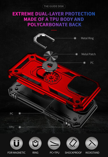 iPhone 14 Pro Hoesje - MobyDefend Pantsercase Met Draaibare Ring - Zwart