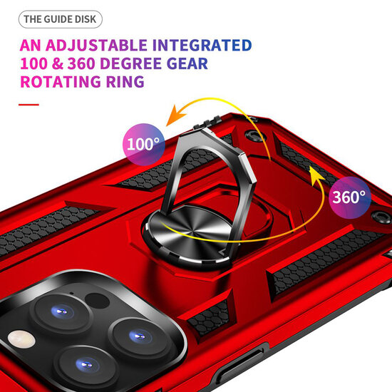 iPhone 14 Pro Hoesje - MobyDefend Pantsercase Met Draaibare Ring - Zwart