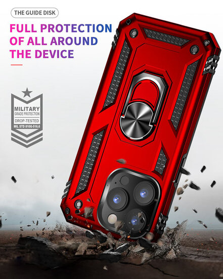 iPhone 14 Pro Hoesje - MobyDefend Pantsercase Met Draaibare Ring - Zwart