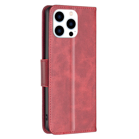 iPhone 14 Pro Hoesje - MobyDefend Wallet Book Case Met Koord - Rood
