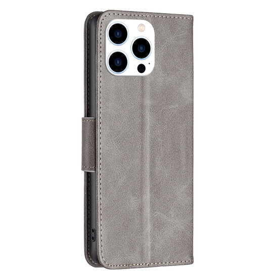 iPhone 14 Pro Hoesje - MobyDefend Wallet Book Case Met Koord - Grijs