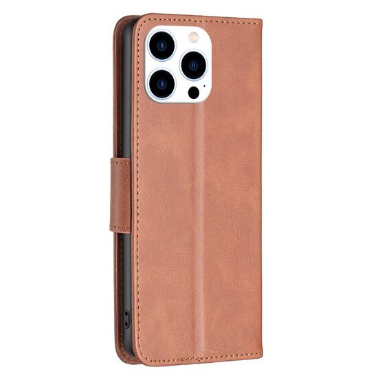 iPhone 14 Pro Hoesje - MobyDefend Wallet Book Case Met Koord - Bruin