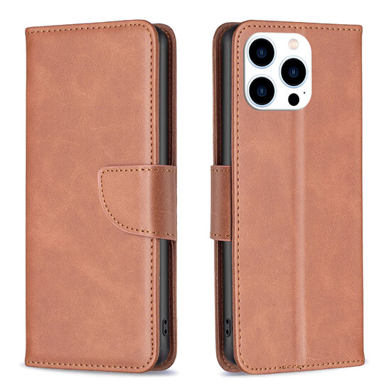 iPhone 14 Pro Hoesje - MobyDefend Wallet Book Case Met Koord - Bruin