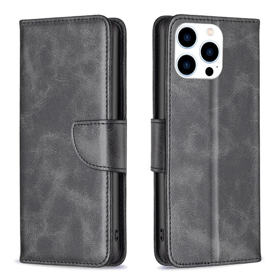 iPhone 14 Pro Hoesje - MobyDefend Wallet Book Case Met Koord - Zwart