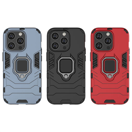 iPhone 14 Pro Hoesje - MobyDefend Dubbelgelaagde Pantsercase Met Standaard - Rood