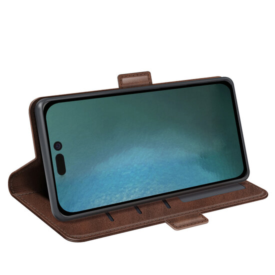 iPhone 14 Pro Hoesje - MobyDefend Luxe Wallet Book Case (Sluiting Zijkant) - Bruin